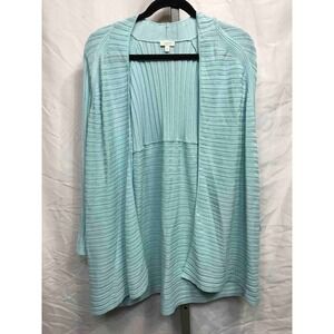 Talbots Woman Light Blue Ribbed Knit Open Front Cardigan Sweater 2X